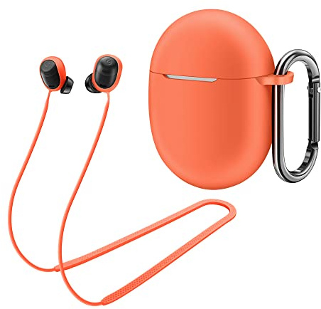 AHBTEYM for Google Pixel Buds Pro Case,Anti-Lost Strap,Silicone Cover with Keychain,Sports Lanyard for Women Men Girl boy for Google Pixel Buds Pro 2022(Coral Orange Case+Orange Strap)
