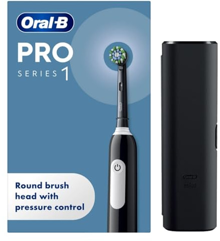 Oral-B Pro Series 1 schwarze elektrische Zahnbürste, 1 Zahnbürstenkopf, 1 Reiseetui, entworfen von Braun