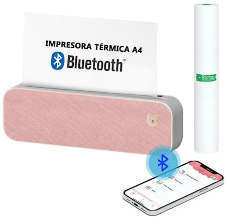 Mobiler Thermo-Bluetooth-Drucker, A4, kleiner Reisedrucker mit Thermopapier, ohne Tinte oder Toner, kompatibel mit Windows-Computern, Mac... und Android- und iOS-Handys, PeriPage, Rosa