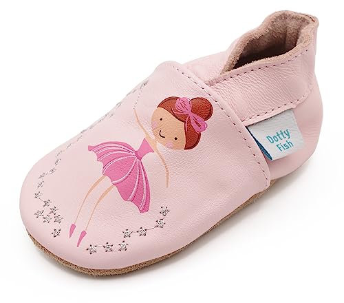 Dotty Fish Scarpine in Pelle Prima Infanzia. Scarpe Bimbi per Primi Passi con Suola Scamosciata. Fata Ballerina Rosa. 2-3 Anni (25 EU)