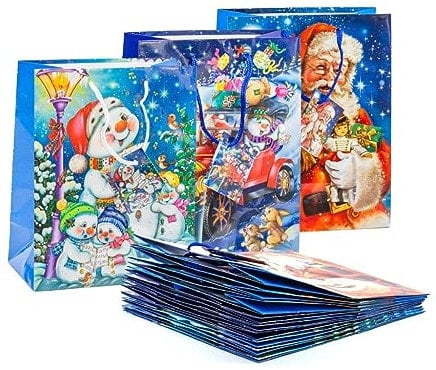 KOVA 6x Geschenktüte Gr. M für KINDER Weihnachten, Weihnachtsmotiv, Geschenktasche, Nikolaus, versch. Größen & Motive, Weihnachtsgeschenktüte, Große & kleine Weihnachtstüten mit Henkel