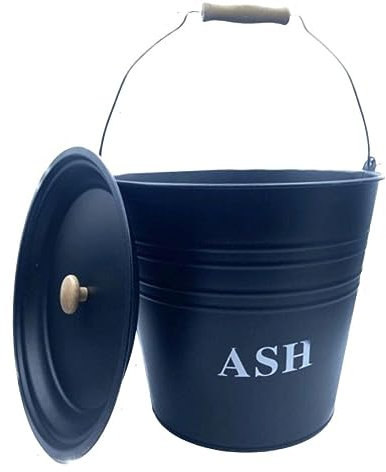 Eyesome 12L Metal Ash Bucket with Lid Easy to Carry Sturdy Wooden Handle Metal for Hot Ash Coal Logs Chunks Pellets Wood Fireplaces Fire Pits Galvanised for Indoor Outdoor BBQ
