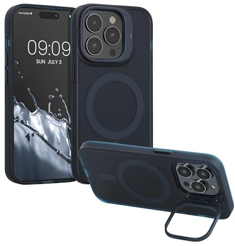kwmobile Custodia Trasparente con Bordo Colorato Compatibile con Apple iPhone 14 PRO Cover - per Ricarica Wireless - Antiurto - Blu Scuro/Trasparente