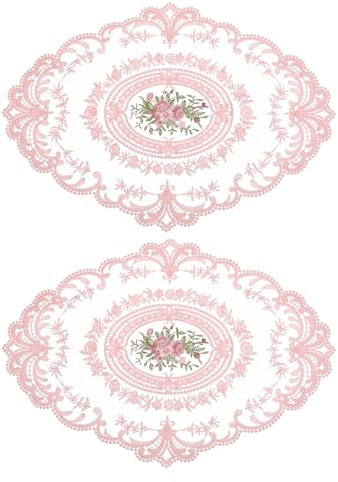 sourcing map Confezione da 2 tovagliette in pizzo retrò 30,5 x 40,6 cm, ovali ricamate, centrini all'uncinetto, sottobicchieri per casa, matrimoni, rosa