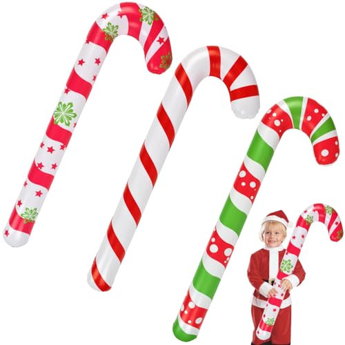 3 Stück 88cm Aufblasbare Zuckerstangen,Aufblasbare Zuckerstangen Weihnachtsdeko,Zuckerstange Ballon,Mit Musterdruck,für Outdoor Haustür Innenbereich Weihnachtsdekorationen