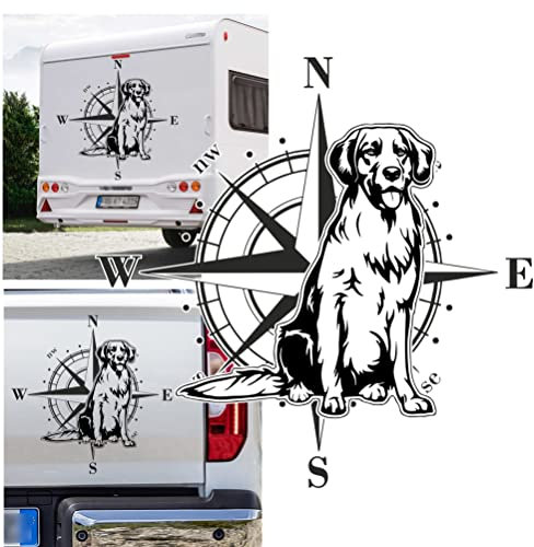Rakelfix Kompass Golden Retriever Hund Aufkleber Apassbar Wohnmobil Auto Autoaufkleber Sticker Kompassrose Windrose Camper