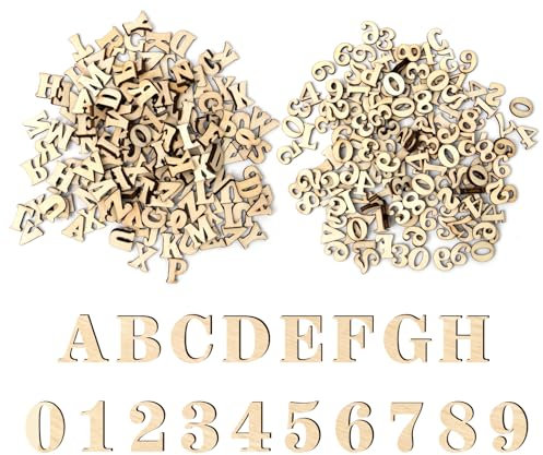 Sixfolo 400 Stück Holzbuchstaben und Zahlen 15mm Holz Großbuchstaben A-Z Holznummern 0-9 Kleine Holzzahlen und Buchstaben zum Basteln mit Aufbewahrungsbox für DIY Handwerk Deko(Zufällig Gemischt)