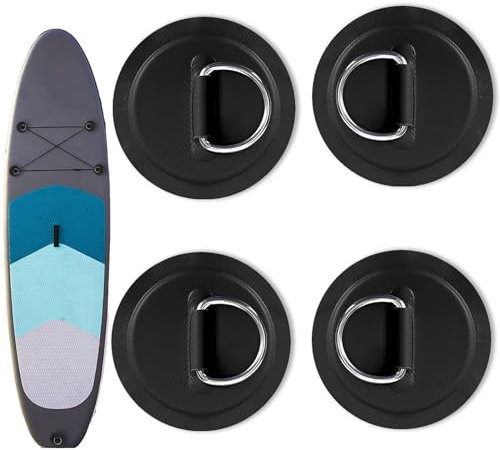sinzau Edelstahl-D-Ring-Patch, 4 Stück D-Ring Pad Patch, Kreisförmiger D-Schnalle, Zubehör Ring für Schlauchboote, Floß, Stand-Up Paddleboard, Keine Kleber erhalten, Schwarz