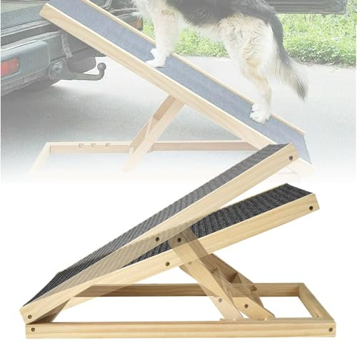 Hundetreppe Klappbar, Hunderampe für Sofa Auto und Bett, Rampe Hund aus Holz, Haustiertreppe Länge 100cm Einstellbar 30/40/50/60cm Höhenverstellbare, Rutschfestem Teppich