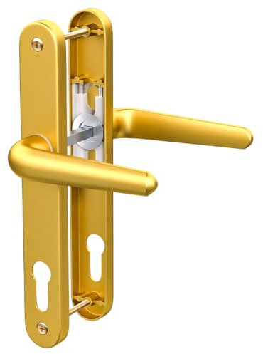 Bwintech 1 Set Gold Anodised UPVC Door Handle Set Stainless Steels 304, 92mm Backset, 210mm Screw Hole Distance, 243mm Plate Length Front Door Handles for UPVC Door