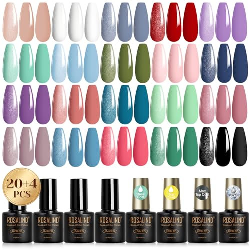 ROSALIND UV Nagellack Set, 24 Stück Gel Nagellack Weiß Rot Lila Grün Blau Rosa Farbgel Gelnägel,Soak-Off Mini UV Gel Nagellack für Nagel Design Gel Nail Polish Geschenk