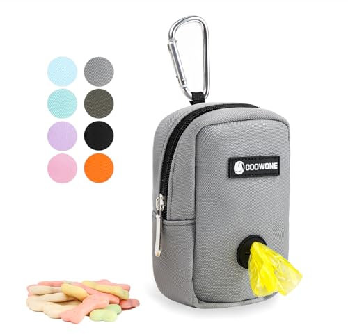 COOWONE Kleine Leckerli-Tasche mit Kotbeutel-Spender für Leine, tragbare Gehbeutel, Kotbeutelhalter, freihändige Hunde-Leckerli-Tasche (Grey)