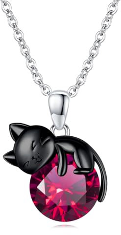 Vadmans Schwarze Katze Kette für Damen Sterling Silber Juli Katze Geburtsstein Halskette Anhänger Geschenk für Damen Mädchen