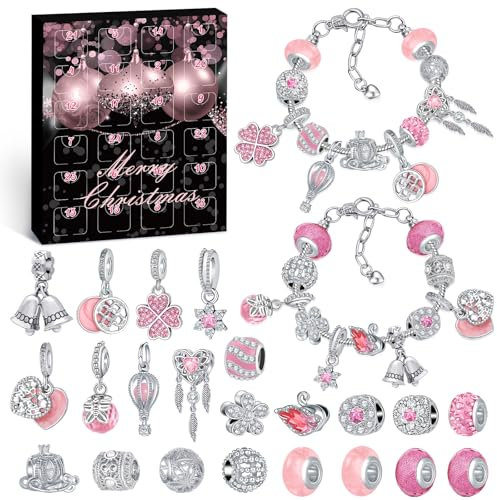 Hymarvo Calendrier de l'Avent Bijoux 2025 Femme Fille, 24 Surprises Calendrier de lavent Enfant Ado, Calendrier de l'avent Kinder Charms Bracelet Kit Fabrication Bijoux Enfant Fille Cadeaux de Noël