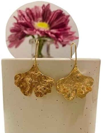 ꧁ VERGOLDETES GINGKO BLATT ꧂ elegante Ohrringe mit integrierten Haken aus Messing