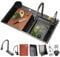 DSMRLEOP Fregadero de cocina Nano de acero inoxidable, 85x45cm multifuncional, cascada, fregadero individual con grifo extensible, lavavajillas de alta presión, escurridor – Fácil de poner