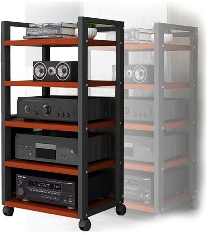 GCGC Support Multimédia Audio, Étagères Mobiles À 5 Niveaux for Consoles De Jeu, Support Multimédia AV À Hauteur De Couche Réglable, for Consoles De Jeu, Platine Vinyle, Meuble Multimédia Audio(Red)