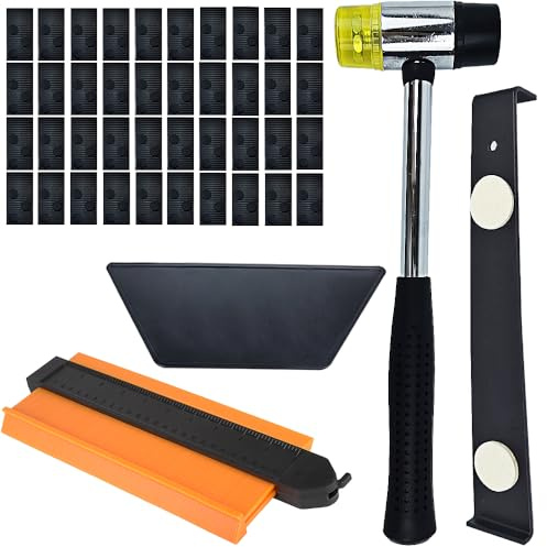 Laminatboden-Verlege-Set Laminatboden-Werkzeuge mit Schlagklotz, Abziehleiste, Hammer, Konturlehre und 40 Abstandhaltern (C)
