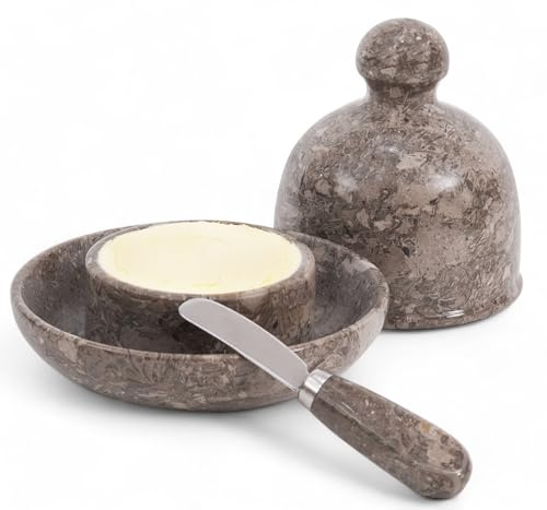 Radicaln Marble Butter Dish with Lid 6 Inches Oceanic Handmade Butter Crock for Spreadable Butter Ideal Butter Crock for Counter with Water French Butter, Crock Pot for Countertop