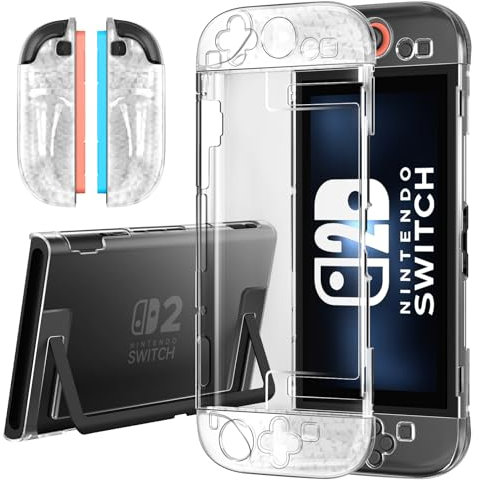 ivoler Coque Compatible avec Nintendo Switch 2, Résistant Aux Rayures, Antidérapant, Antichoc avec Poignées Pouce - Transparent