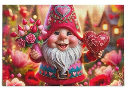 Wichtel Herz Rosen Rot Puzzle Puzzle Lustiges Puzzle für Erwachsene, Fertige Größe 74,9 x 50 cm