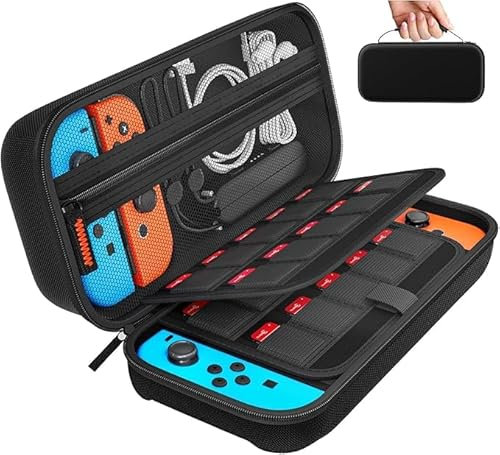 Switch Case Compatible with Nintendo Switch/Switch OLED - Carrying Case with 20 Game Cartridges, Protective Hard Shell Travel Case Pouch for Nintendo Switch Console & Accessories (Black)