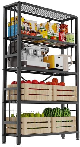 GIOTORENT Schwerlastregal mit 5 Drähten, Standregale, Metallregal, Speisekammerregal, 680 kg Tragkraft, für Garage, Küche, Organizer (schwarz)