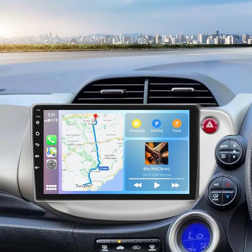 4G+64G Android 14 Car Stereo for Honda Jazz Fit 2007-2013 Double Din 10 Inch Car Radio with Wireless Carplay Android Auto HD Touchscreen GPS WiFi FM RDS Bluetooth Backup Camera