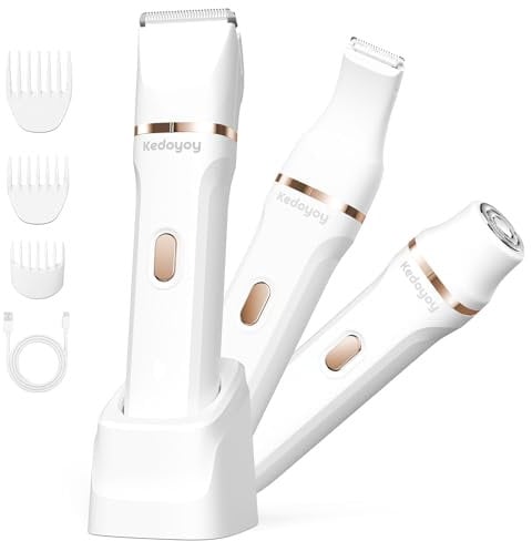 Rasierer Damen, 3 in 1 Elektrische Intimrasierer für Frauen für Bikinizone, Gesicht und Körper mit 3 Aufsätzen und Präzisionskamm, Wasserdichte & Hautfreundliche Bikini Trimmer für Damen(Weiß)