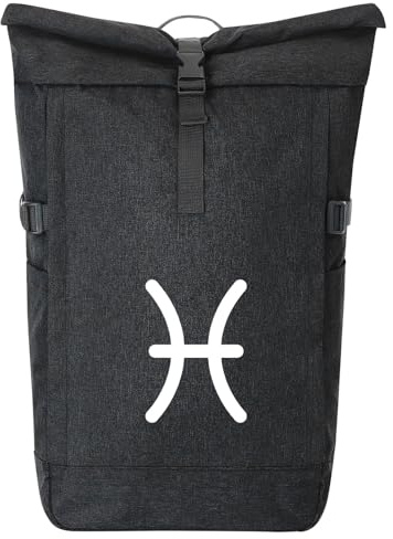 Huuraa Kurierrucksack Fische Sternzeichen Zeichen 30-44 Liter Black Melange Fairtrade Rolltop Rucksack Geschenkidee