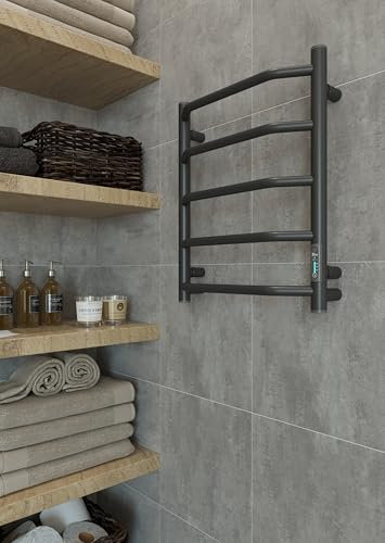 Elna® Scaldasalviette Elettrico Nero Opaco 50x42 cm, 93W - Termosifone Bagno in Acciaio Inox 304 con Termostato & Timer, IP44 - Scaldasalviette a Parete