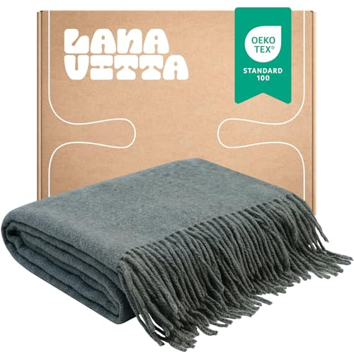 Lanavitta – Wolldecke „Melange“ – Tagesdecke & Bettüberwurf – 100 % Neuseeland-Wolle, Warmer Sofa-Plaid – Grün – 140x200 cm