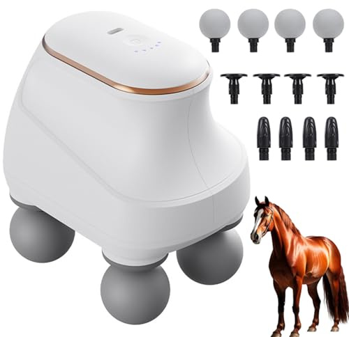 Chevaroo 4 Heads Massager, Chevaroo Pferdemassagegerät – 5 einstellbare Stufen & 12 austauschbare Köpfe, 4-Kopf-Massagegerät, Massagepistole, Muskel Percussion Massagegerät für Rücken Nacken (Weiß)