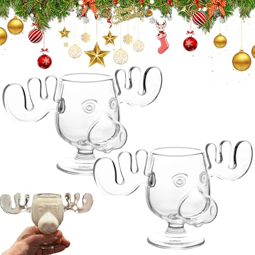BENBENGO Weihnachtstasse,2 Stück Weihnachtsgläser National Weihnachtsurlaub | Elchgläser Christmas Vacation,Elchtasse Christmas Vacation,Christmas Mug,Elch Gläser Weihnachtsglas,für Kaffee,Tee,Getränke