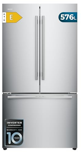 Cecotec Frigorifero French Door 576 l Total NoFrost Bolero CoolMarket FD 576 Inox E. Compressore Inverter Plus, basso Consumo, Display Elettronico interno, Maniglie Metalliche, modo Smart