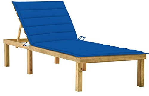 QUAHEAS Sonnenliege Holz Königsblau Auflage, imprägniertes Kiefernholz, 200x70cm verstellbar, für Garten, Terrasse, Poolbereich, Robustes Outdoor Lounge Chair