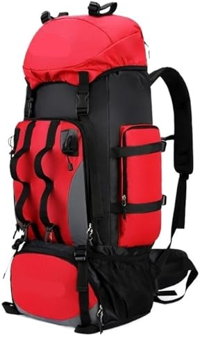 NihaoWXM Wanderrucksack 90L Wasserdicht Wandern Camping Rucksack Trekking Tasche Große Kapazität Reise Outdoor Sport Taschen Ausrüstung Männer(Red and cover)