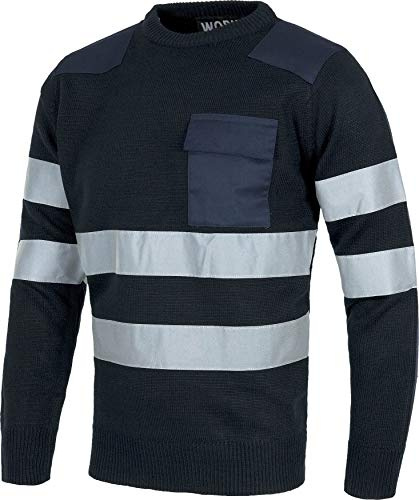 WORKTEAM Jersey con 2 Cintas Reflectantes para Trabajo, Punto Grueso, Ideal para Frío (520gr/m2), Refuerzos en Hombros y Bolsillo en Pecho, Unisex