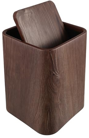 EXCEART Plástico Papelera Rectangular con Tapa Abatible | Doméstica, Papelera de Baño con Tapa, Estilo Vintage Rústico, Base Estable y Fácil de Limpiar