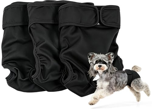 ZORVENIX 3 Stück Wiederverwendbare Hundewindeln für Hündinnen, Hygienische Waschbare Windel Hund, Hochabsorbierend Höschen für Hündinnen bei Inkontinenz & Läufigkeit, (Schwarz, M)