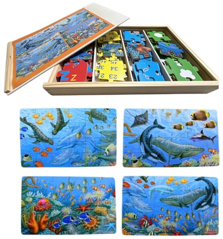 4 Pack 24 Large Piece Puzzles for Adults & Seniors - Dementia & Alzheimer's Activities, Easy-Grip Puzzles for Seniors with Storage Box,Memory Care Gifts