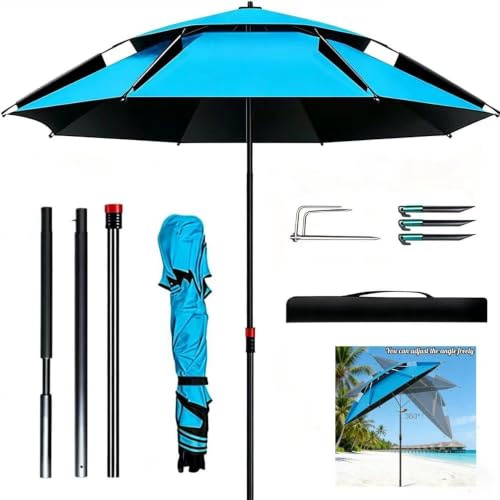 TUIBEIDAMAI Parasol de plage avec manchon de sol Ø 160 cm, parasol de plage pliable avec sac de transport, protection solaire UPF 50+ avec piquet, parasol de voyage, pour balcon, jardin, terrasse