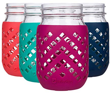 JarJackets Silicone Mason Jar Sleeve - Fits 490ml (1 pint) REGULAR-Mouth Jars (4, Multicolor)