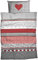 CASATEX Biber-Bettwäsche Herz KARO im Landhausstil 135x200 cm Silber-rot