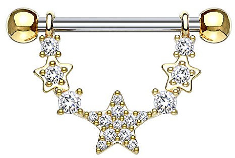 Piersando Brustwarzen Piercing Intimpiercing Nippelpiercing Brust Nippel Intim Schmuck Brustwarzenpiercing Barbell mit Kristall Anhänger Gold