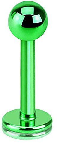 Piersando Piercing Stab Stecker Edelstahl Kugel für Lippen Lippe Labret Lippenpiercing Ohr Tragus Ohrpiercing Helix Nase Intim Zungen Nasen 1,2mm x 6mm x 3mm Grün