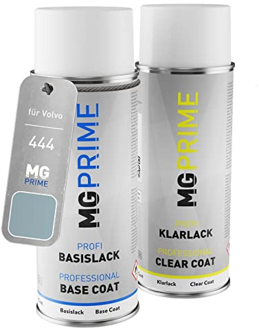 MG PRIME Autolack Spraydose für Volvo 444 Arctic Blue Metallic + Klarlack | Eisblau Metallic, Set aus Basislack + Klarlack, Sprühdosen 400ml