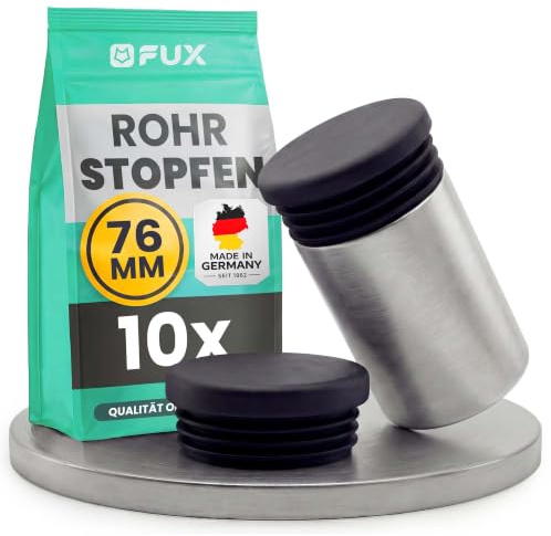 FUX 10 Stück Rund Rohrstopfen, Lamellenstopfen (76mm, 1,5-2,5mm, Schwarz) | Lamellenstopfen für Rundrohre, werkzeuglos einsteckbar, wetter- und UV-beständig, als Möbelgleiter und Endkappe