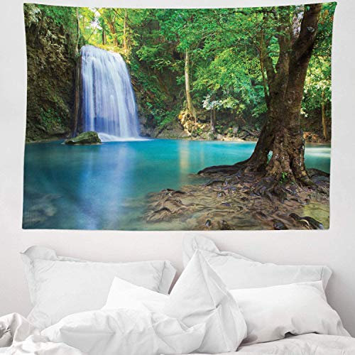 ABAKUHAUS Wasser Wandteppich, Asien Thailand Jungle Bäume aus Weiches Mikrofaser Stoff Waschbar ohne Verblassen Digitaldruck, 150 x 110 cm, Grün braun