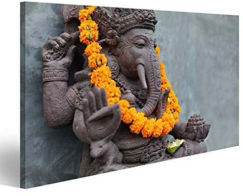 Bild auf Leinwand Ganesha mit balinesischen Barong-Masken vor dem Tempel. Dekoriert für religiöse Feste durch Halskette mit orangefarbenen Wandbild Leinwandbild Kunstdruck Poster 100x57cm